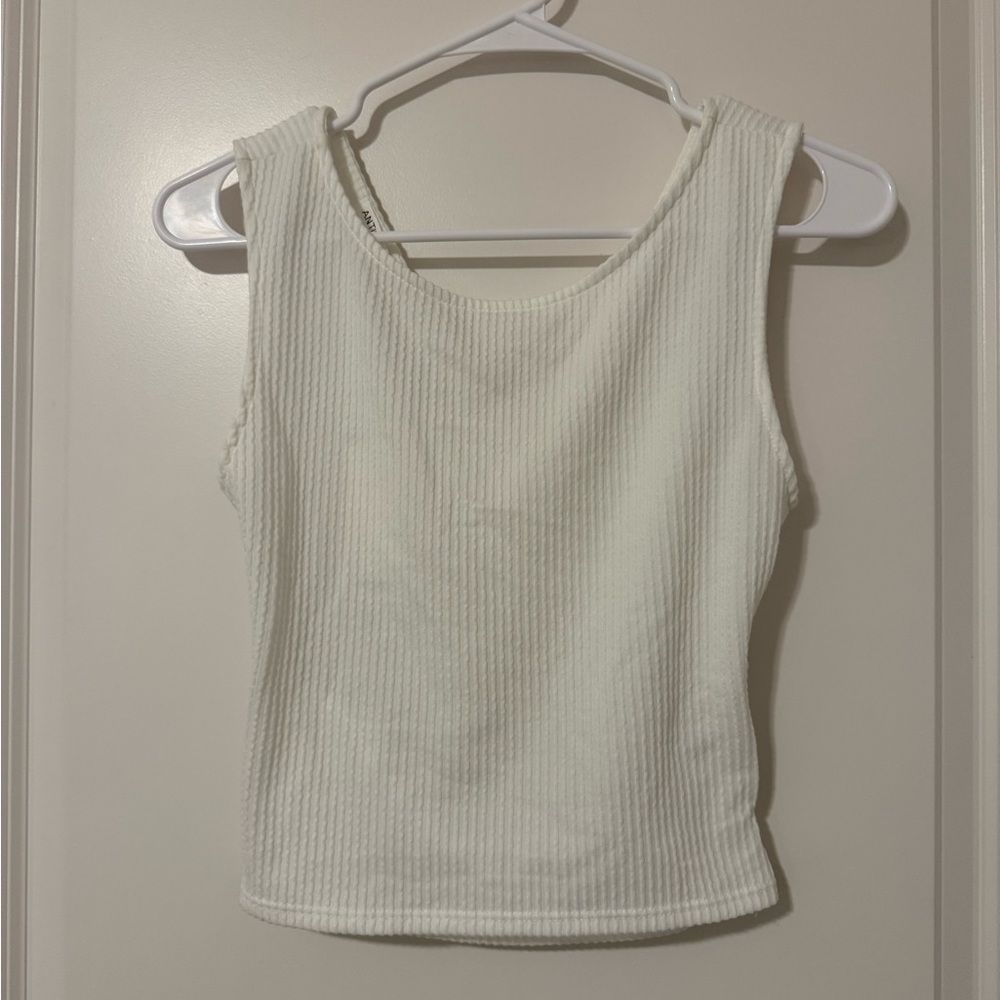 Women's White Ribbed Tank Top